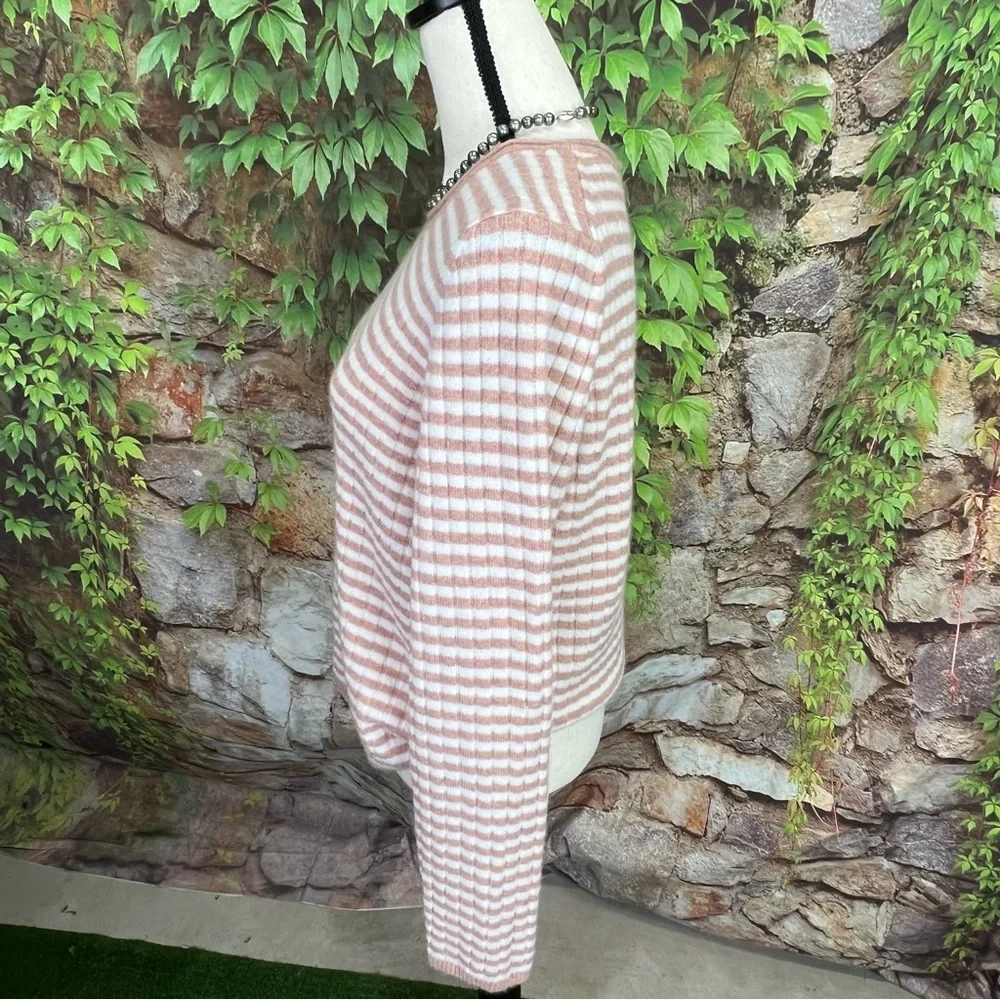 MADEWELL Pink and Tan Striped Wool Lightweight Blend Striped Sweater, XL